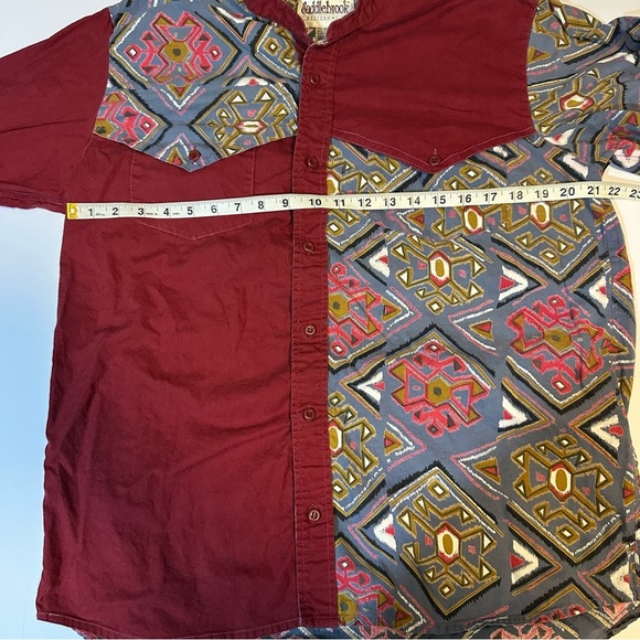 Vintage 90s Saddlebrook western Aztec print & Band Collar - Picture 3 of 7